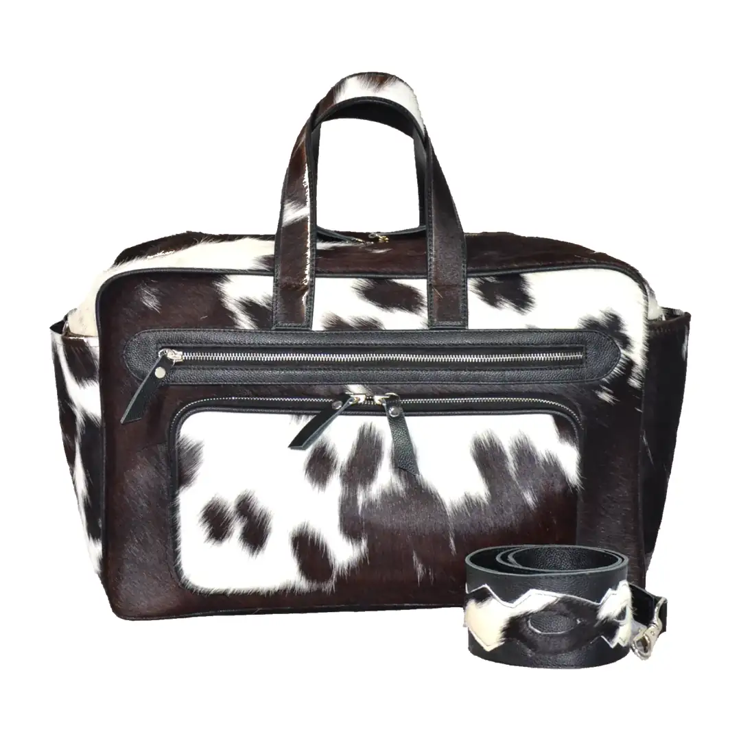 Hair on Hide Baby Diaper Duffel Bag Black & White - Image 3