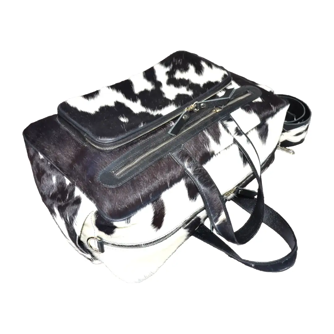 Hair on Hide Baby Diaper Duffel Bag Black & White - Image 4