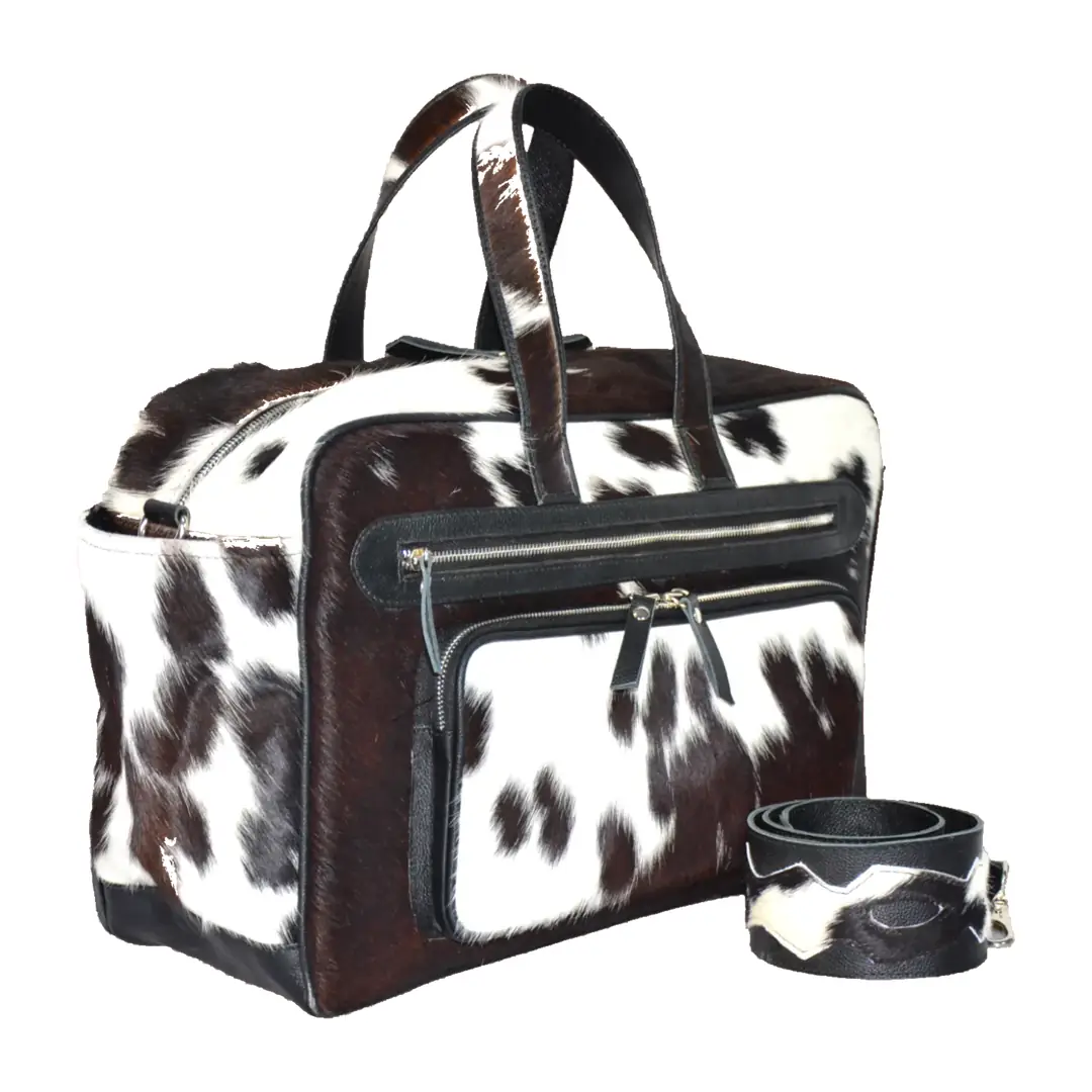 Hair on Hide Baby Diaper Duffel Bag Black & White - Image 5