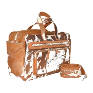 Hair on Hide Baby Diaper Duffel Bag Tan & White