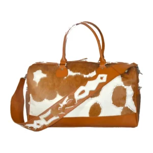 Hair on Hide Overnight Duffel Bag Tan & White