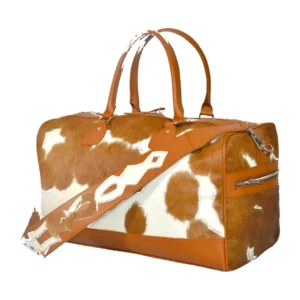 Hair on Hide Overnight Duffel Bag Tan & White