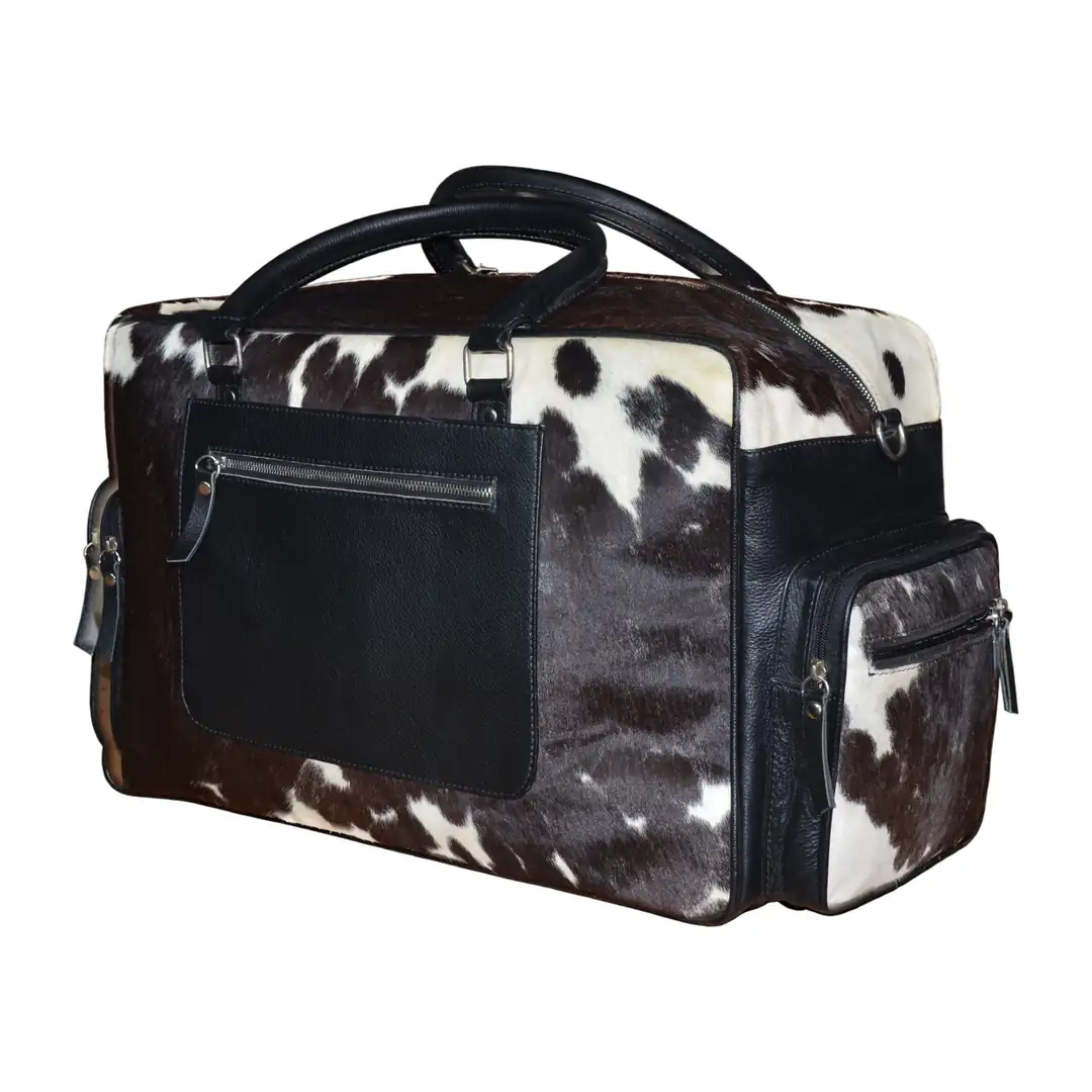 Hair on Hide Travel Duffel Bag Black & White - Image 2