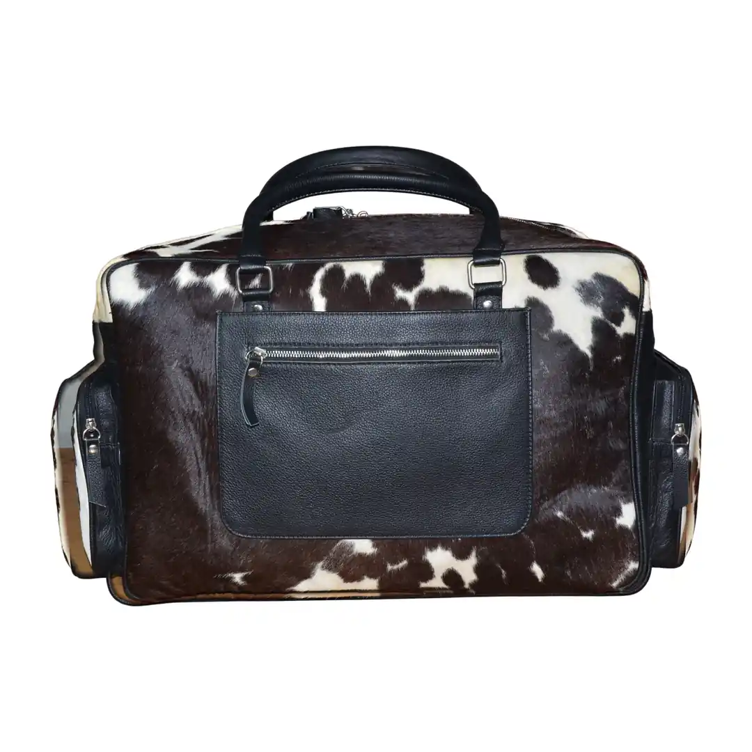 Hair on Hide Travel Duffel Bag Black & White - Image 3