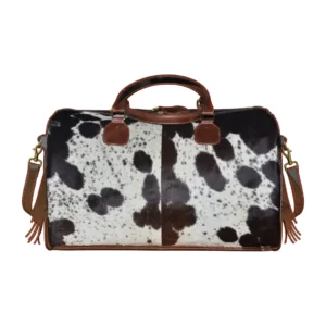 Hair on Hide Travel Duffel Bag Brown & White