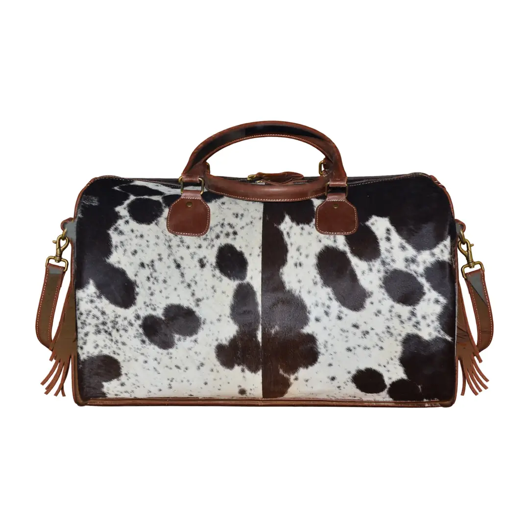 Hair on Hide Travel Duffel Bag Brown & White