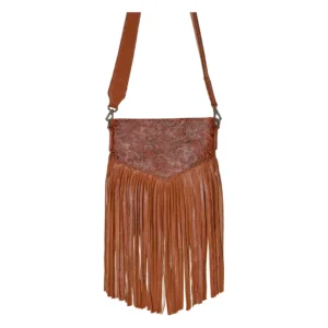 Hair on Hide Embossed Flap Fringe Crossbody Bag Tan