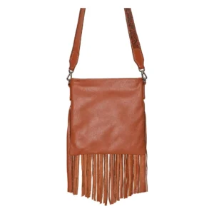 Hair on Hide Embossed Flap Fringe Crossbody Bag Tan