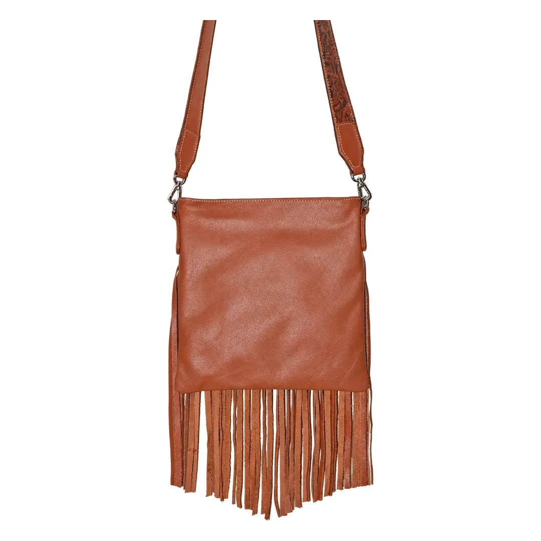 Hair on Hide Embossed Flap Fringe Crossbody Bag Tan - Image 2