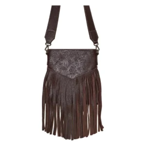 Hair on Hide Embossed Flap Fringe Crossbody Bag Dark Brown