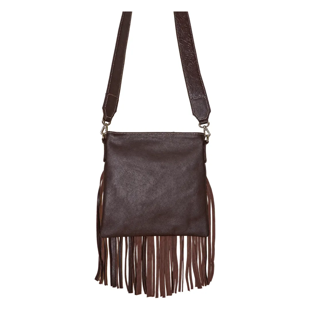 Hair on Hide Embossed Flap Fringe Crossbody Bag Dark Brown - Image 2