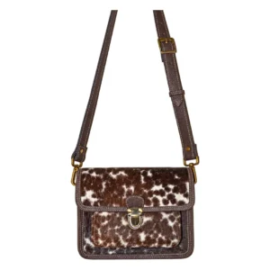 Hair on Hide Satchel Crossbody Bag Brown & White