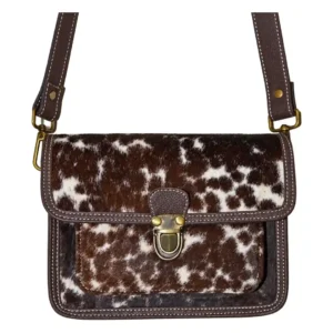Hair on Hide Satchel Crossbody Bag Brown & White