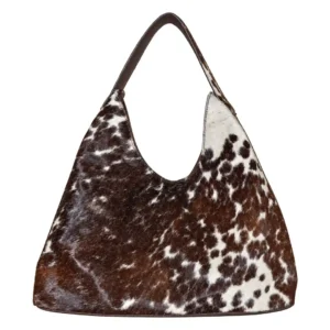 Hair on Hide Hobo Shoulder Bag Dark Brown & White