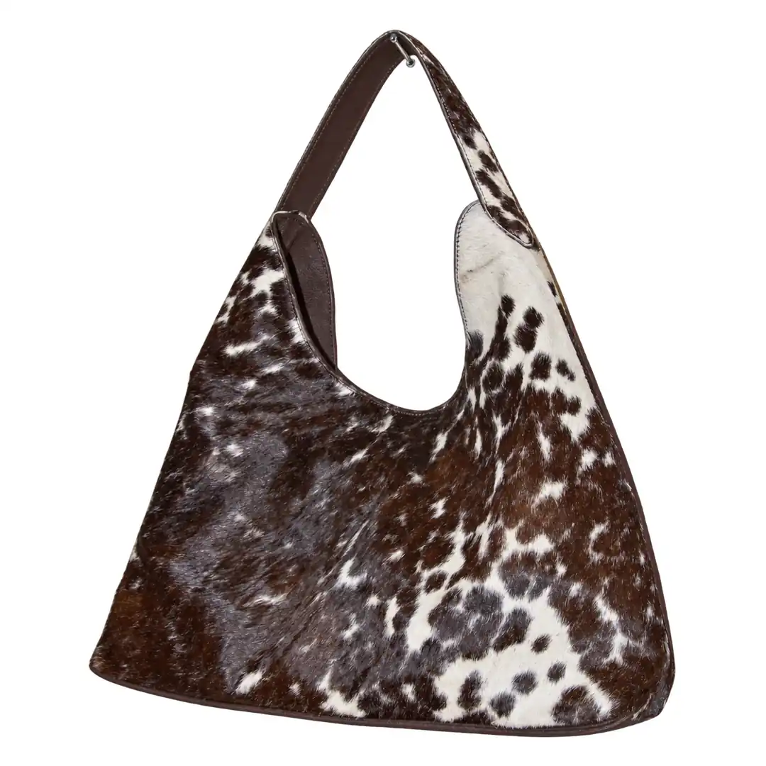 Hair on Hide Hobo Shoulder Bag Dark Brown & White - Image 2