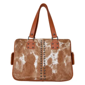 Hair on Hide Hand Mini Duffel Bag Tan & White