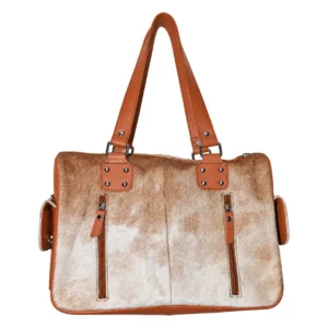 Hair on Hide Hand Mini Duffel Bag Tan & White