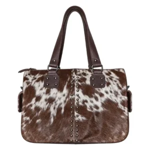 Hair on Hide Hand Mini Duffel Bag Dark Brown & White