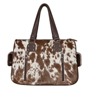 Hair on Hide Hand Mini Duffel Bag Dark Brown & White