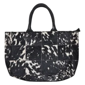 Hair on Hide Patchwork Tote Bag Black & White