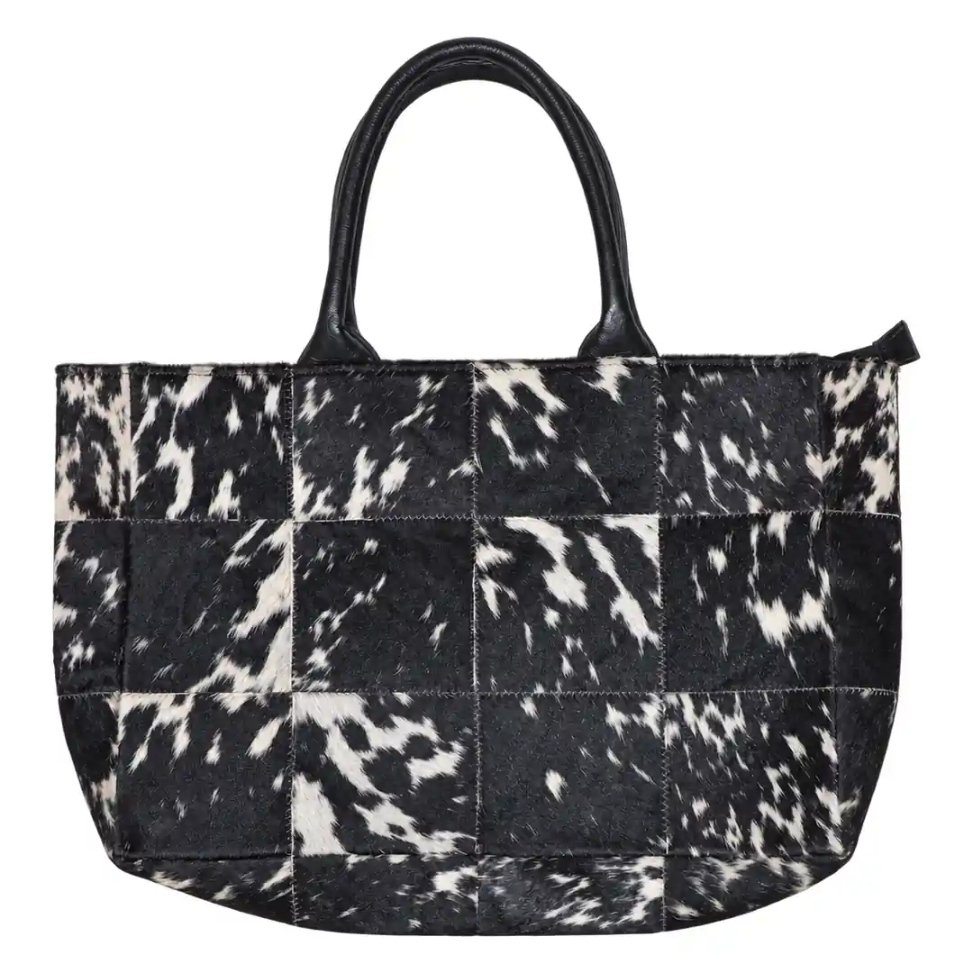 Hair on Hide Patchwork Tote Bag Black & White
