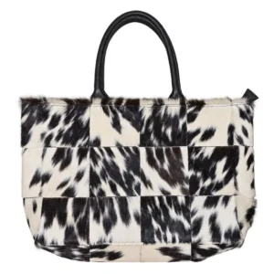 Hair on Hide Patchwork Tote Bag White & Black