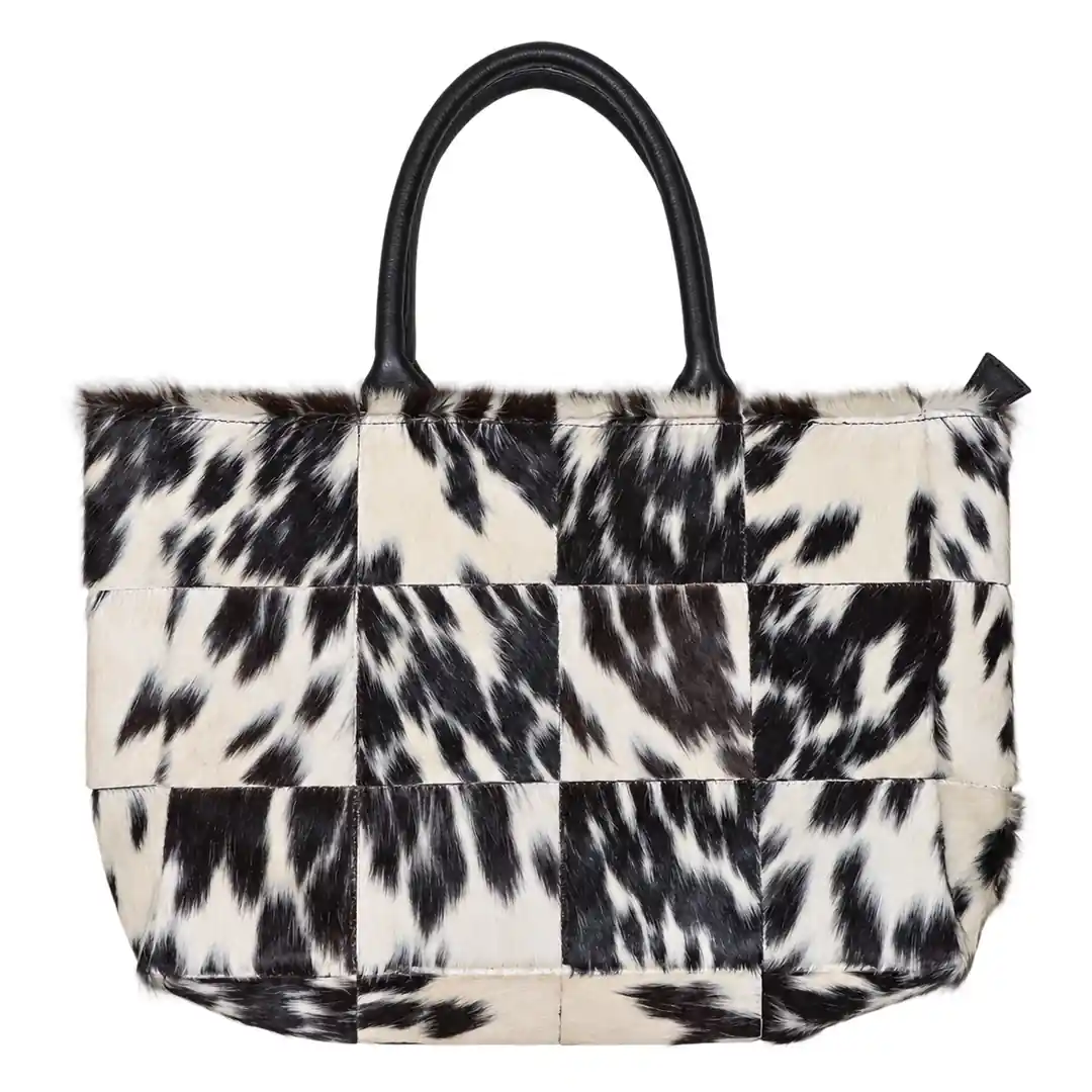 Hair on Hide Patchwork Tote Bag White & Black